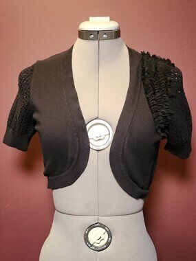 Black Cropped Top - Bolero Shrug - Cardigan - Size Medium